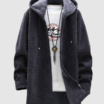 Men's Fleece-lined thickened knitted zipper Long  hooded jacket