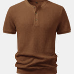Waffle Textured Ribbed Hem Henley Shirt