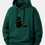 Colorful Light Black Cat Print Relax Fit Hoodie