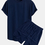 Striped Towelling Texture Arc Hem T-Shirt & Shorts