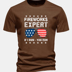 Regular Fit American Flag Sunglasses Print Cotton T-Shirt