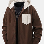 Long Sleeved Contrast Corduroy Hooded Shirt