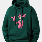 Pink Panther With A V Sign Print Relax Fit Hoodie
