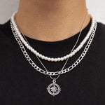Retro Compass Multi-Layered Pendant Necklace 3Pcs/set