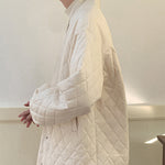 Diamond Check Collarless Loose Jacket