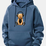 Headphone Bear Print Drawstring Hoodie