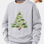 Dinosaur Christmas Tree Print Teddy Fleece Lined Sweatshirt