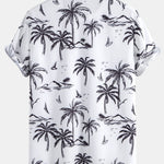 Palm Tree Island Print Button Up Shirt & Striped Print Swim Shorts