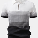 Striped Gradient Knitted Polo Shirt & Straight Leg Ribbed Pants