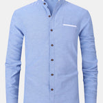 Long Sleeve Contrast Stand Collar Oxford Shirt