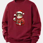 Christmas Cat Print Relax Fit Sweatshirt