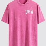 Retro USA Print Washed Distressed Drop Shoulder T-Shirt