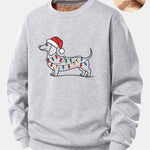 Christmas Light Dog Print Teddy Fleece Lined Sweatshirt