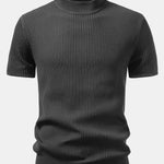 Ribbed Mock Neck Knitted Sweater T-Shirt