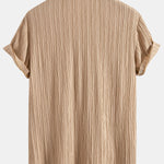 Crinkled Textured Button Up Shirt & Crinkled Textured Drawstring Shorts