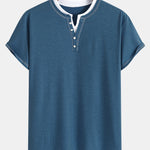 2-in-1 Notched Collar Contrast Stitching T-Shirt