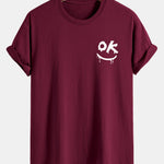 Regular Fit OK Smiley Face Print Cotton T-Shirt