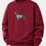 Dachshund Wearing Striped Sweater Print Relax Fit Sweatshirt