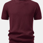 Ribbed Crew Neck Knit T-Shirt