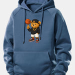 Basketball Bear Print Drawstring Hoodie