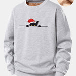 Christmas Black Cat Print Teddy Fleece Lined Sweatshirt