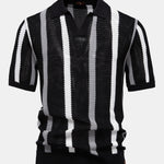 Stripe Knit V Neck Polo Shirt & Straight Leg Ribbed Pants