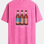 USA Old Row Beer Print Washed Distressed Drop Shoulder T-Shirt