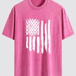 American Flag Print Washed Distressed Drop Shoulder T-Shirt