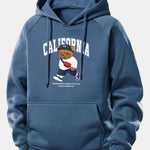 California Bear Print Drawstring Hoodie
