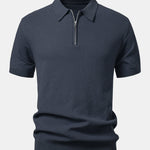 Textured Zip Up Knit Polo Shirt