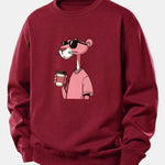 Pink Panther Drinking Coffee Print Relax Fit Sweatshirt