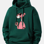 Pink Panther Drinking Coffee Print Relax Fit Hoodie
