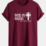 Regular Fit God Is Good Cross Print Cotton T-Shirt