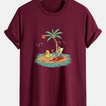 Regular Fit Skeleton On Vacation Print Cotton T-Shirt