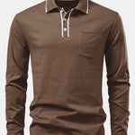 Long Sleeved Contrast Polo Shirt With Pocket