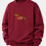Christmas Dachshund With Reindeer Antlers Print Relax Fit Sweatshirt