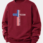 Freedom American Flag Cross Print Relax Fit Sweatshirt