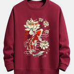 Koi Fish Lotus Print Relax Fit Sweatshirt