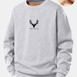 Silhouette Head Deer Print Teddy Fleece Lined Sweatshirt