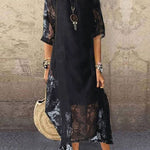 Zeagoo Women's 3/4 Sleeve Floral Lace Mesh Crew Neck Long Dress