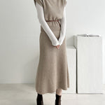 Zeagoo Women's Casual Two-piece Outfits Turtleneck Sleeveless Sweater Vest and Mid-length Skirts Sets