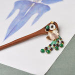Buddha Stones Red Sandalwood Green Agate Ginkgo Leaf Protection Hairpin