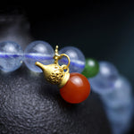 Buddha Stones Aquamarine Red Agate Peace Gourd Charm Bracelet