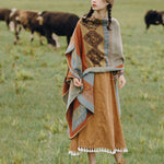 Buddha Stones Tibetan Shawl Diamond Pattern Winter Warm Cloak Scarf