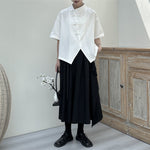 Slanted Buttoned Solid Color Irregular Shirt