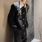 Beaded Loose-fitting Padded Shoulder Jacket Wide-leg Pants Two-piece Suit