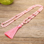 Buddha Stones 108 Mala Beads Pink Crystal Love Tassel Bracelet