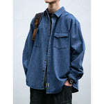 Japanese Retro Style Washed Striped Denim Shirt