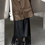 Solid PU Leather V-neck Vest