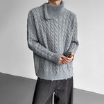 Off-shoulder Zip-up Turtleneck Cable Knit Sweater